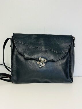 Black Leather Whipstitch Crossbody Bag